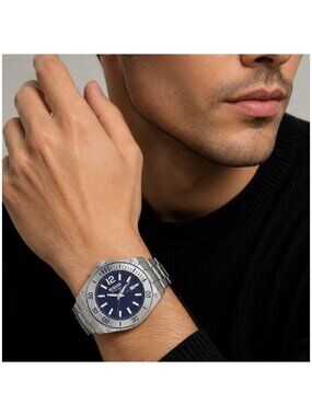 Versus Versace Silver Stainless Steel Watch with Deep Blue Dial